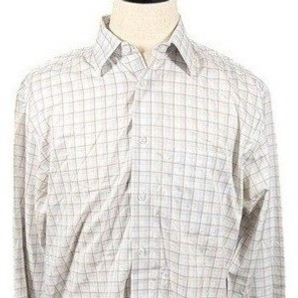 Joseph Abboud Men 16 34/35 Dress Shirt Egyptian Cotton No Wrinkle Plaid Tan Blue